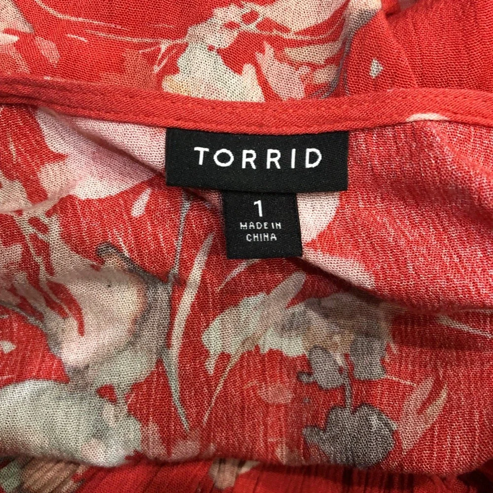 Torrid Floral Print Crochet Lace V-Neck Bell Sleeve Tunic Top Size 1X Boho Gauze - Picture 8 of 8